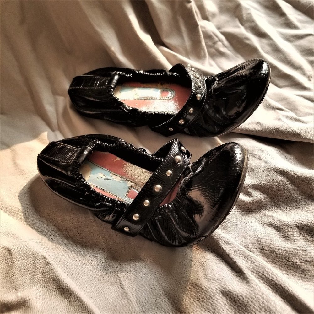 Black Italian Leather Foldable Ballet Flats